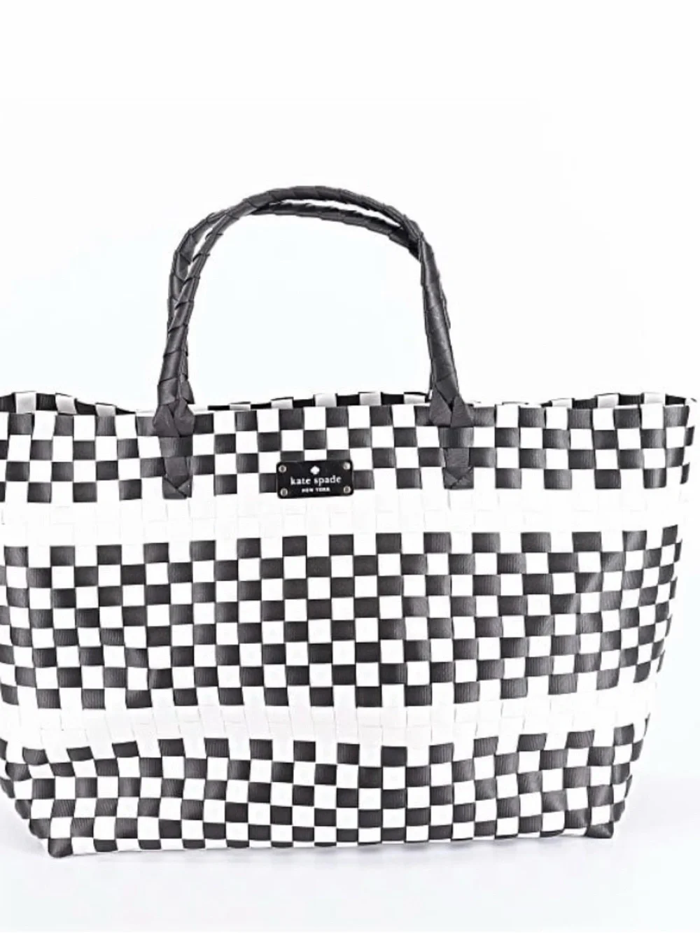 Kate Spade New York White Black Woven large tote bag
